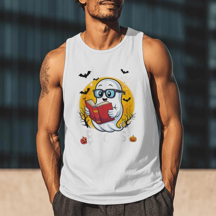 Cute Ghost Reading Book Retro Halloween Librarian Men Tank Top Cute Ghost Reading Book Retro Halloween Librarian Men Tank Top