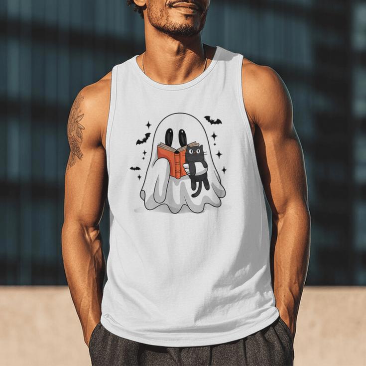 Cute Halloween Ghost Reading Book Men Tank Top