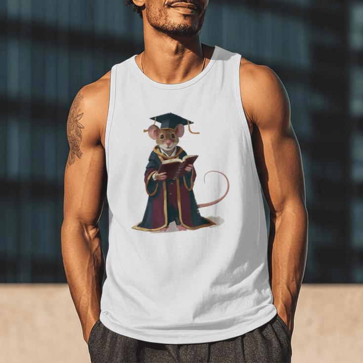Cute Mouse Reading Book Graduation Men Tank Top