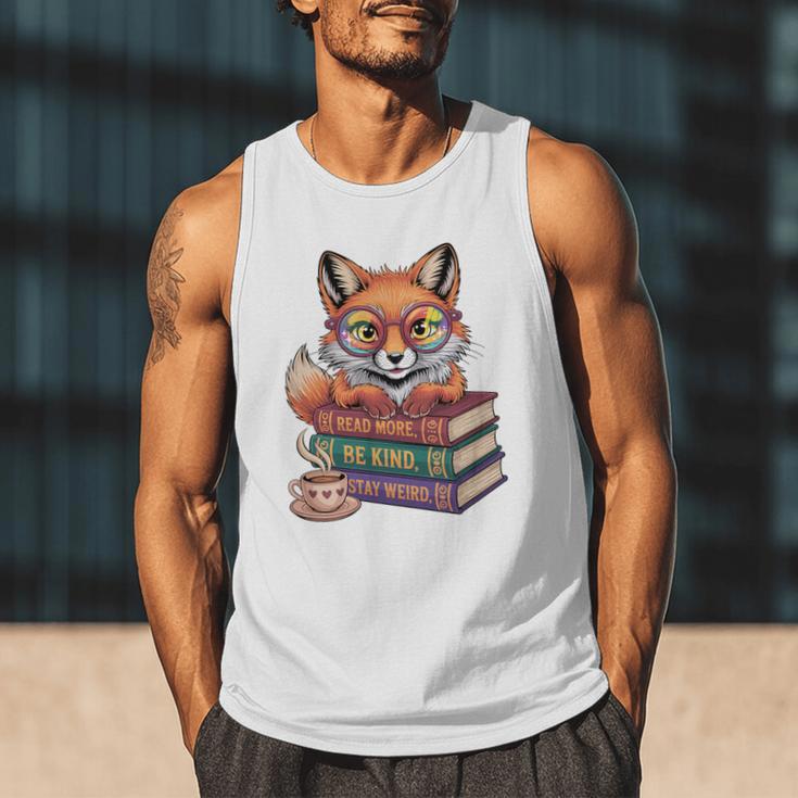 Cute Nerdy Fox Read Books Be Kind Stay Weird Book Club Premium Tri-Blend Men Tank Top