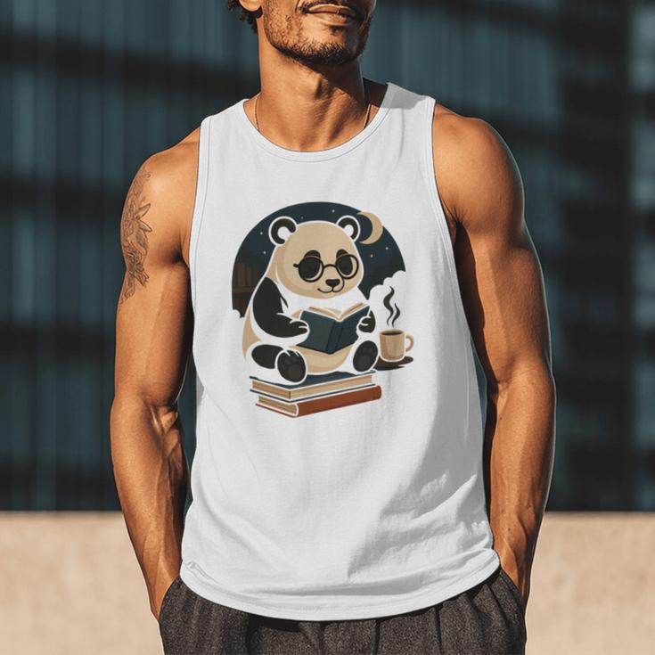 Cute Panda Reading Book Under Moon Bookworm Coffee Lover Men Tank Top Cute Panda Reading Book Under Moon Bookworm Coffee Lover Men Tank Top