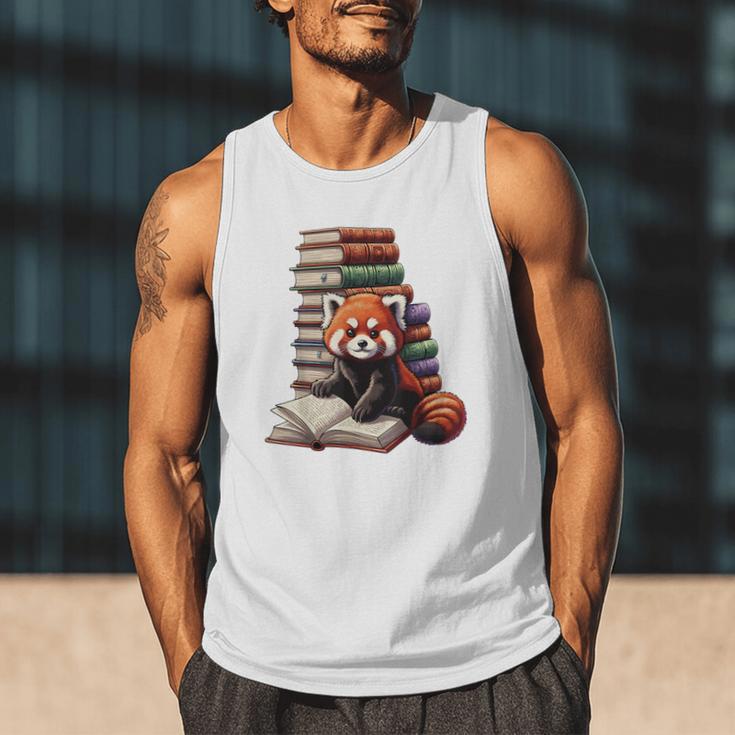 Cute Red Panda Reading Book Animal Bookworm Men Tank Top