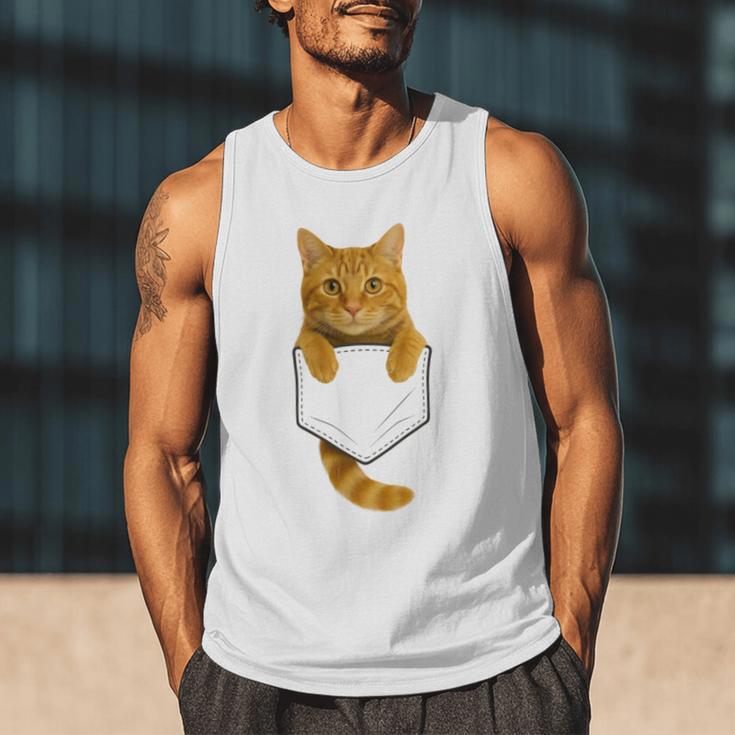 Cute Tabby Cat Pocket Cat Mom Cat Dad Cat Lover Men Tank Top