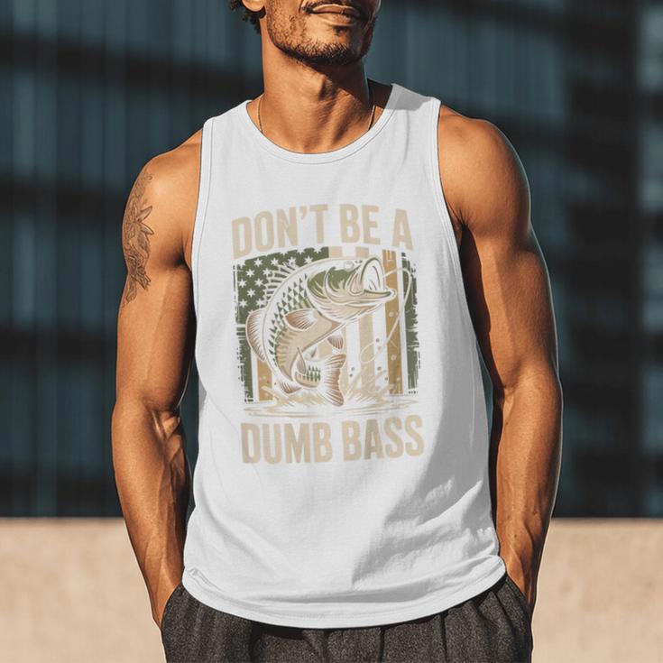 Don't Be A Dumb Bass Fish Camo American Flag Dad Jokes Men Tank Top