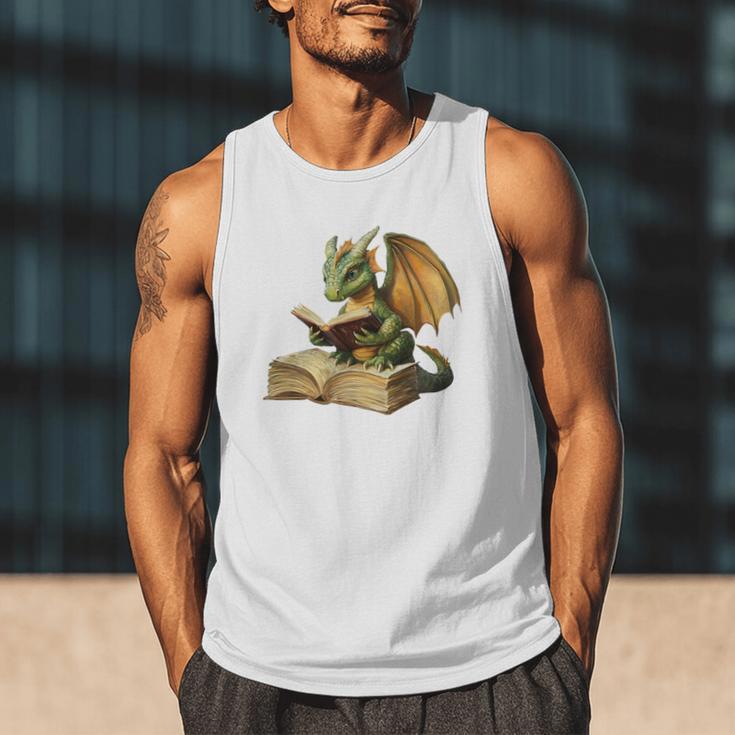 Dragon Bookworm Reading Book Graphic Men Tank Top