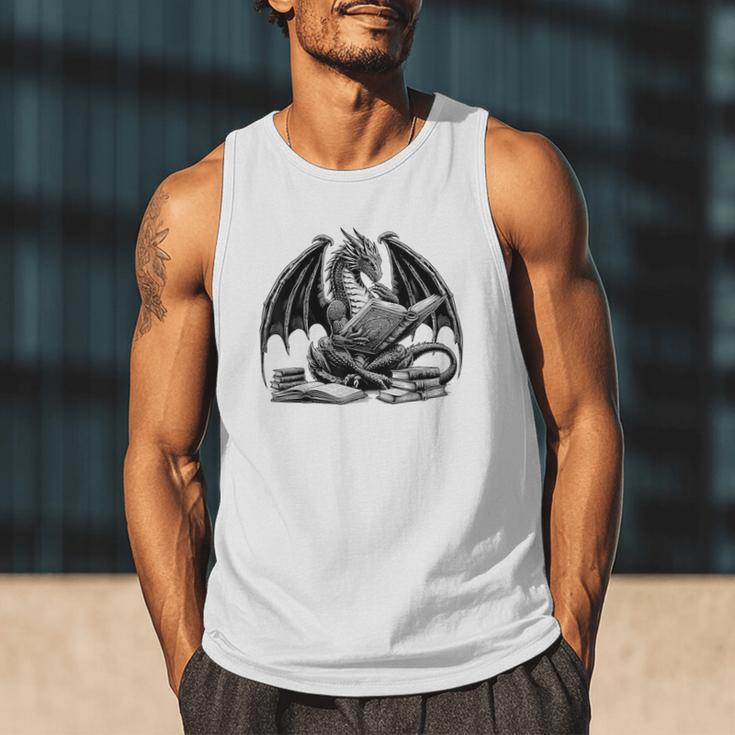 Dragon Reading Book Bookworm Books Dragon Learning Men Tank Top