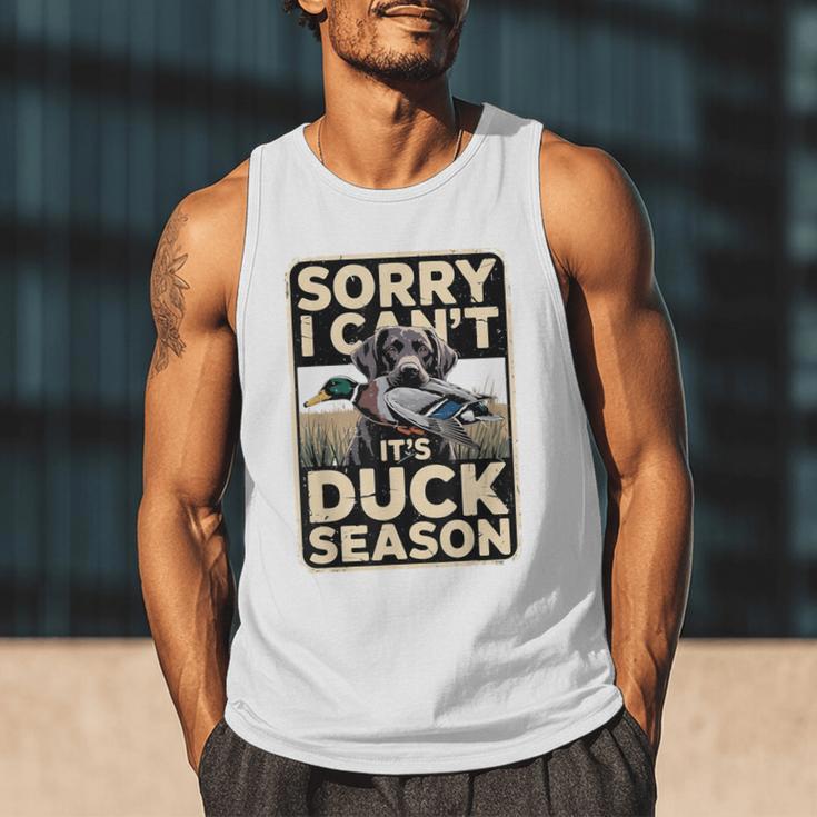 Duck Hunting Dog Sorry I Cant Its Duck Season Dad Joke Men Tank Top