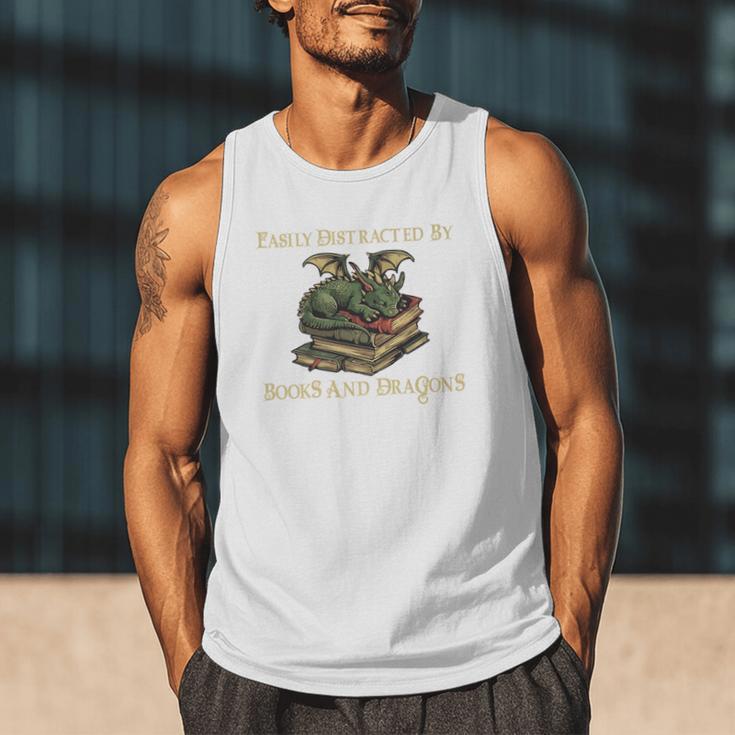 Easily Distracted By Books And Dragons Graphic Premium Men Tank Top