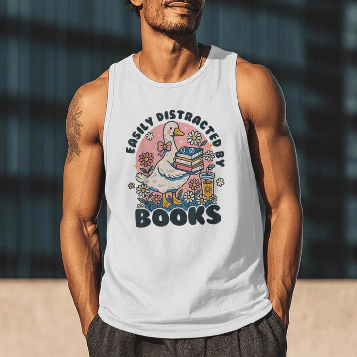Easily Distracted By Books Read Goose Lover Bookworm Reading Men Tank Top Easily Distracted By Books Read Goose Lover Bookworm Reading Men Tank Top