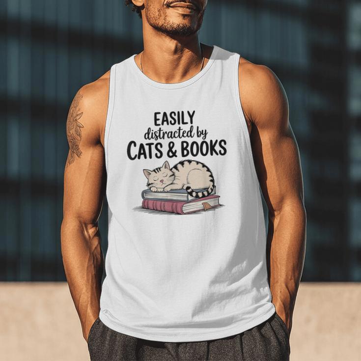 Easily Distracted By Cats And Books Cute Book Lover Men Tank Top Easily Distracted By Cats And Books Cute Book Lover Men Tank Top
