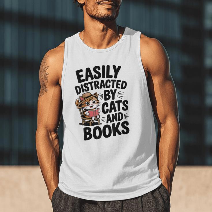 Easily Distracted By Cats And Books Lovers Reading Men Tank Top