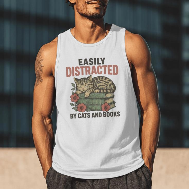Easily Distracted By Cats And Books Vintage Men Tank Top Easily Distracted By Cats And Books Vintage Men Tank Top