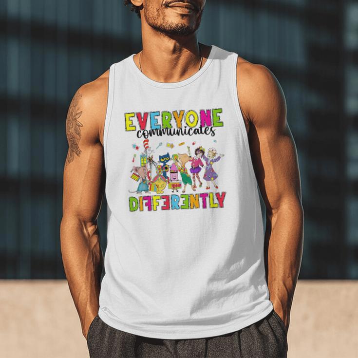 Everyone Communicates Differently Book Teacher Outfit Men Tank Top