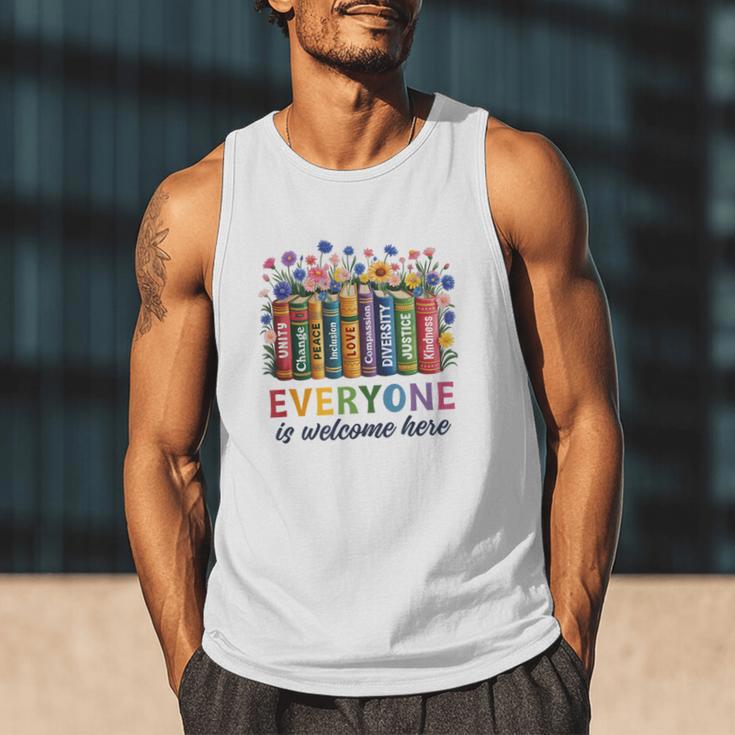 Everyone Is Welcome Here Floral Book LGBT Pride Equality Men Tank Top
