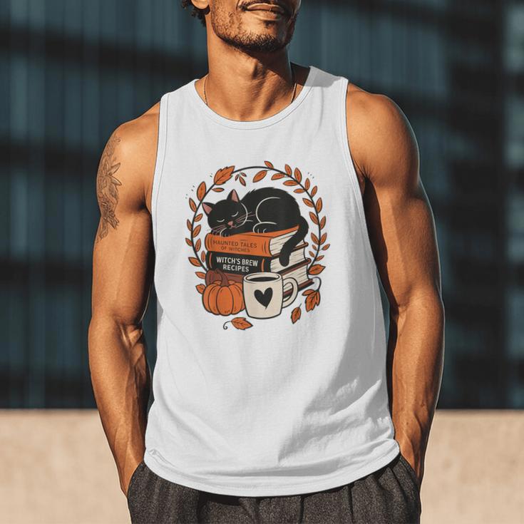 Fall Book Teacher Cat Books Halloween Autumn Librarian Men Tank Top Fall Book Teacher Cat Books Halloween Autumn Librarian Men Tank Top