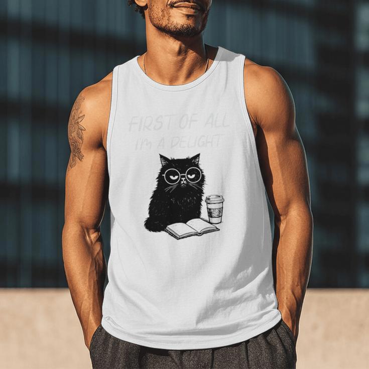 First Of All I’m A Delight Cute Cat Books Coffee Humor Men Tank Top First Of All I’m A Delight Cute Cat Books Coffee Humor Men Tank Top