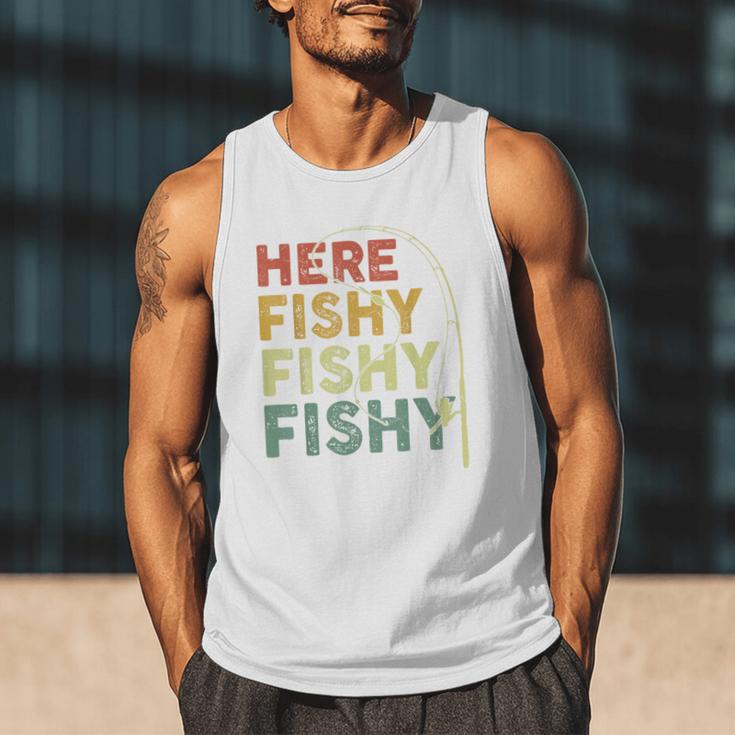 Fishing Here-Fishy Bass Fish Dad Men Tank Top