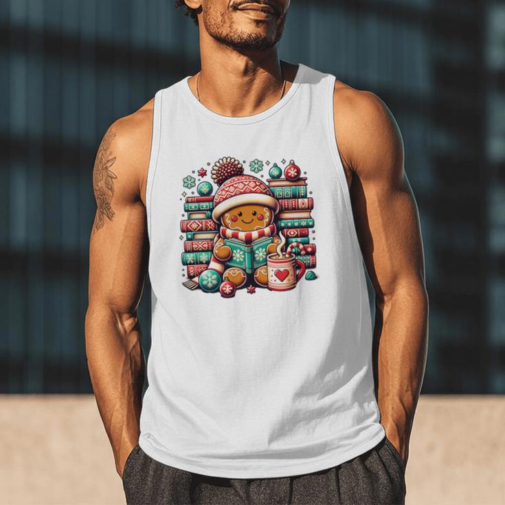 Gingerbread Reading Book Lovers Christmas Bookworm Librarian Premium Men Tank Top