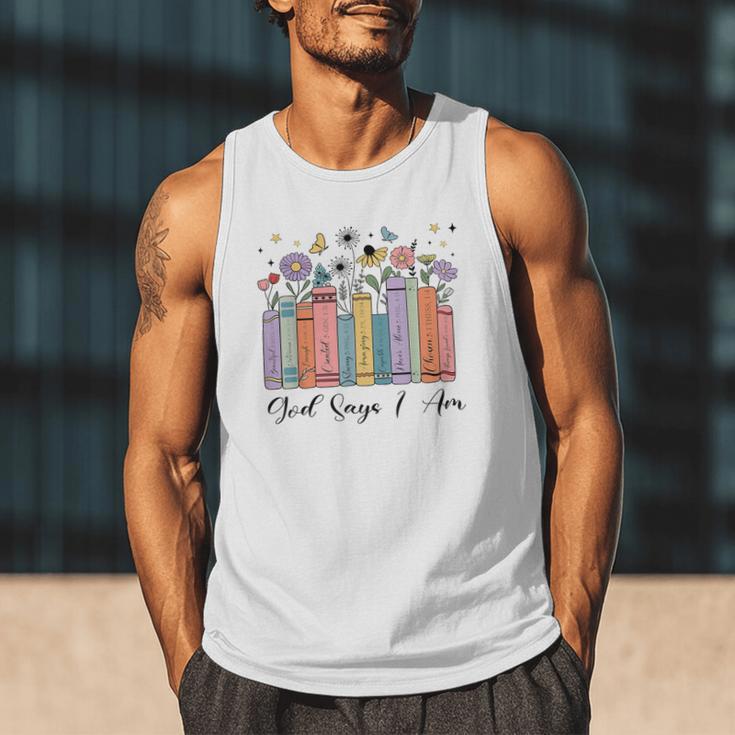 God Says I Am Floral Book Cute Christian Girl Teen Religious Men Tank Top