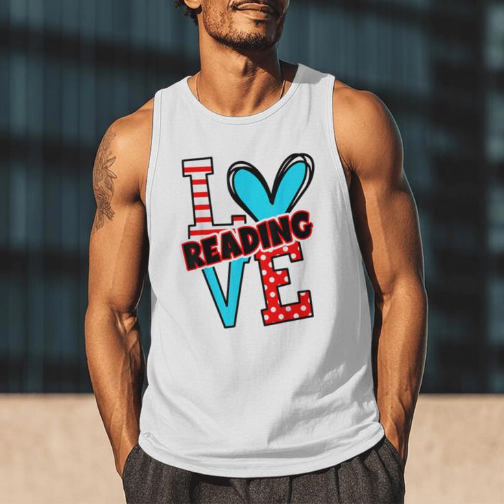 I Heart Books Love Reading Red And Stripe Animated Cat For Men Women Girls Kids Men Tank Top