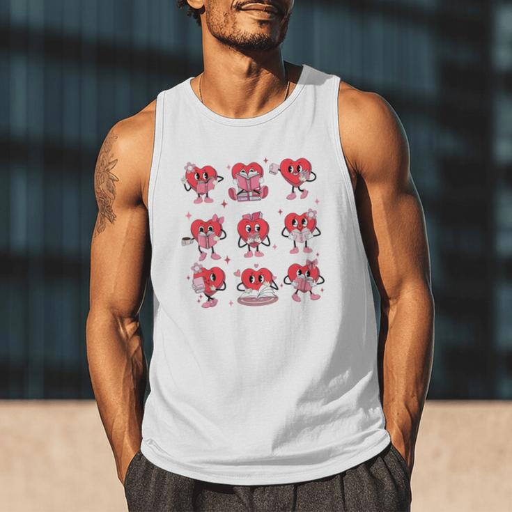 Heart Holding Reading Books Valentine Teacher Book Lover Men Tank Top