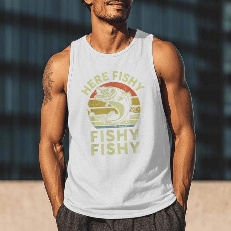 Here-Fishy Fishing Boy Large Mouth Bass Dad Men Tank Top
