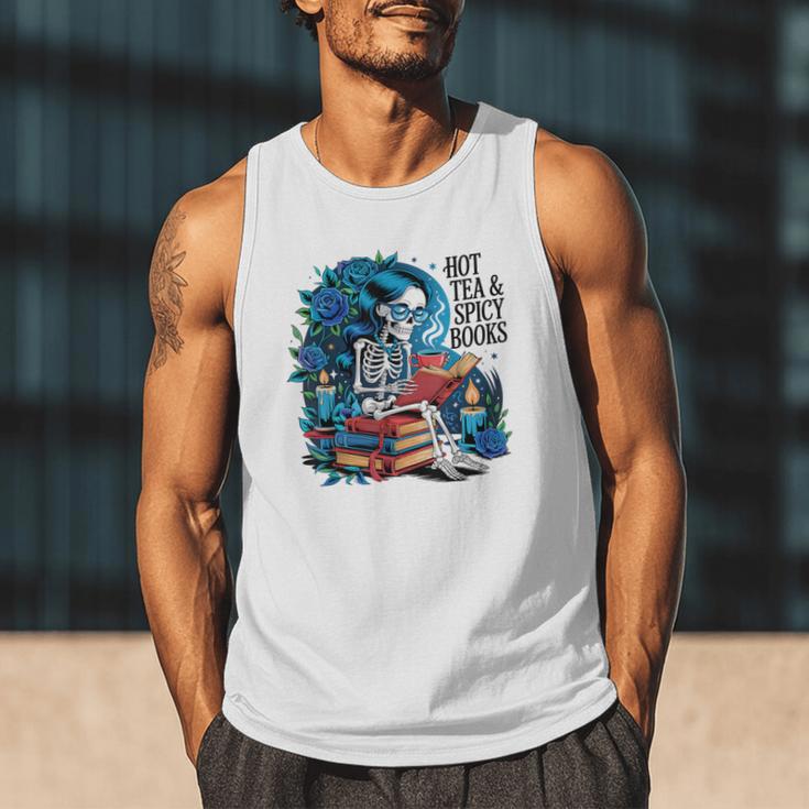Hot Tea & Spicy Books Skeleton Reader Men Tank Top
