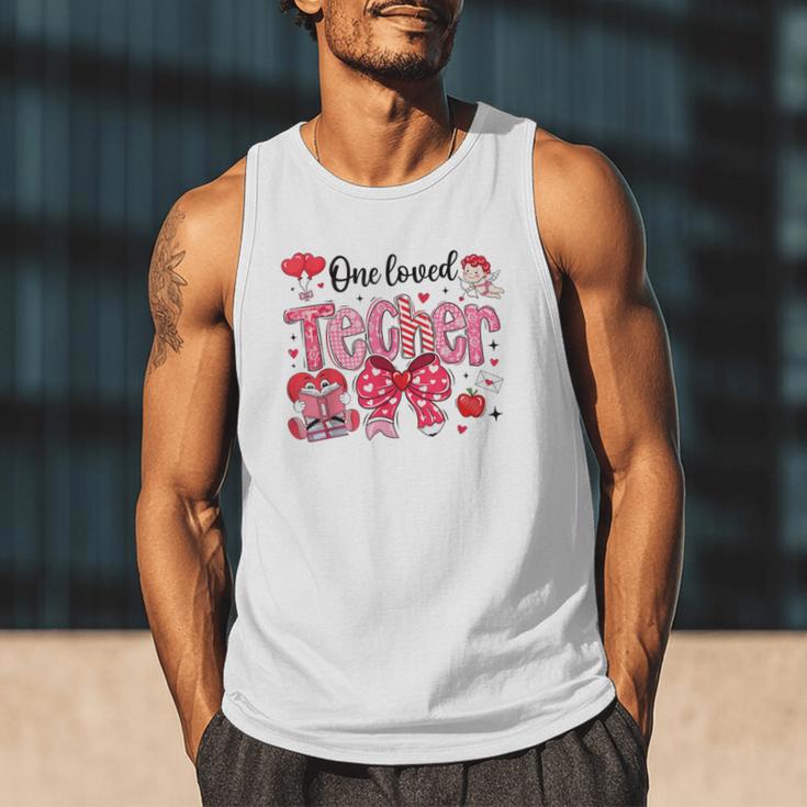 HUGvyn One Loved Teacher Valentine Book Heart Reading Bow Men Tank Top
