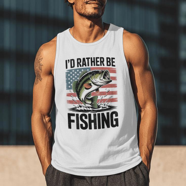 I'd Rather Be Fishing Bass Fish Dad Joke American Flag Men Tank Top
