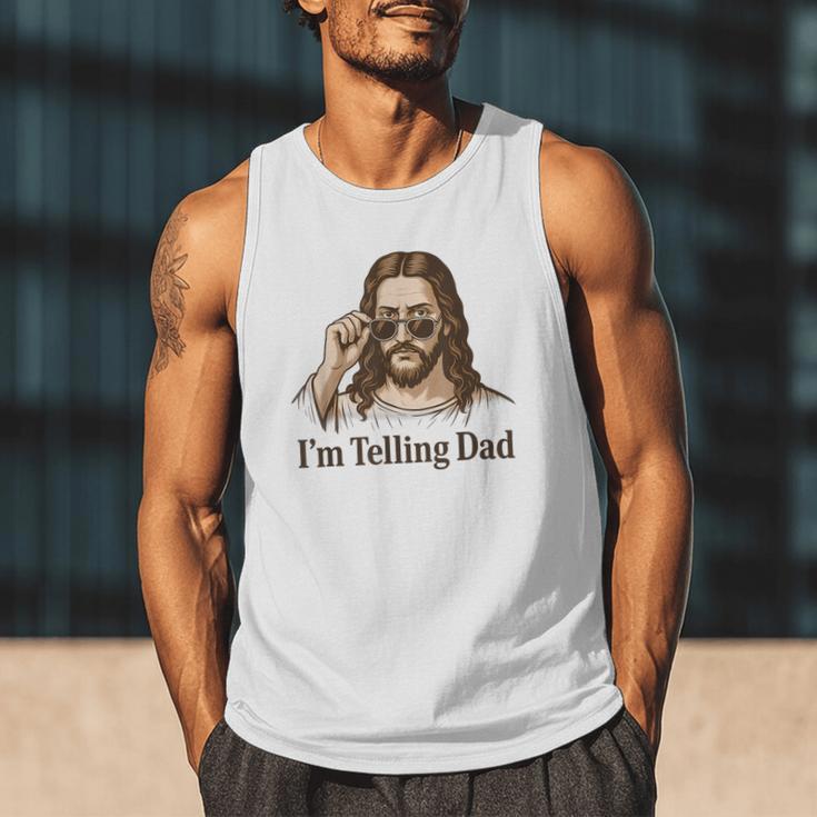 I'm Telling Dad Jesus Wearing Sunglasses Christian Fathers Men Tank Top