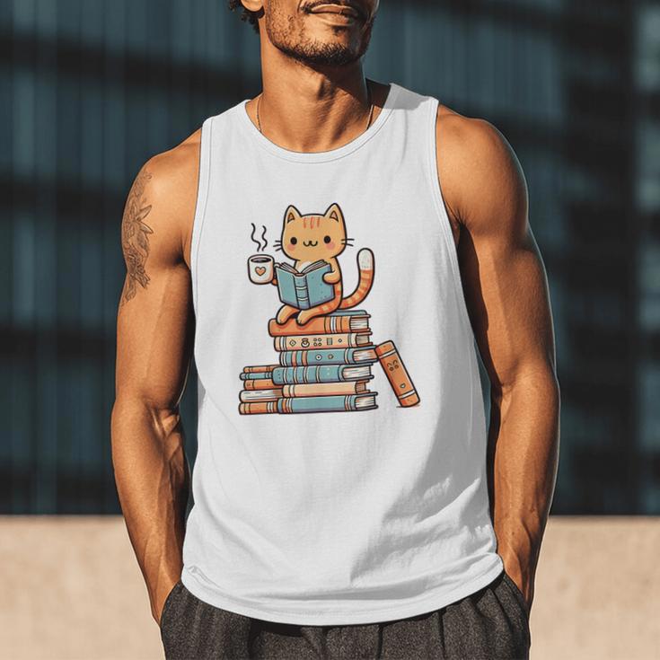Kawaii Cat Coffee Books Teacher Men Women Girls Kids Men Tank Top Kawaii Cat Coffee Books Teacher Men Women Girls Kids Men Tank Top