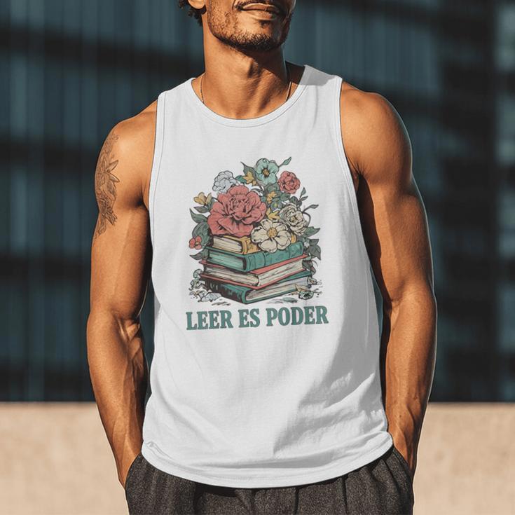Leer ES Poder Cute Floral Spanish Teacher Book Reading Men Tank Top