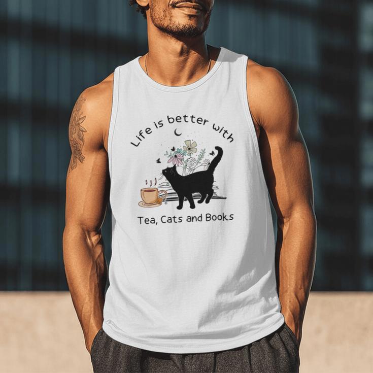 Life Is Better With Tea Cats And Books Cat Sayings Men Tank Top