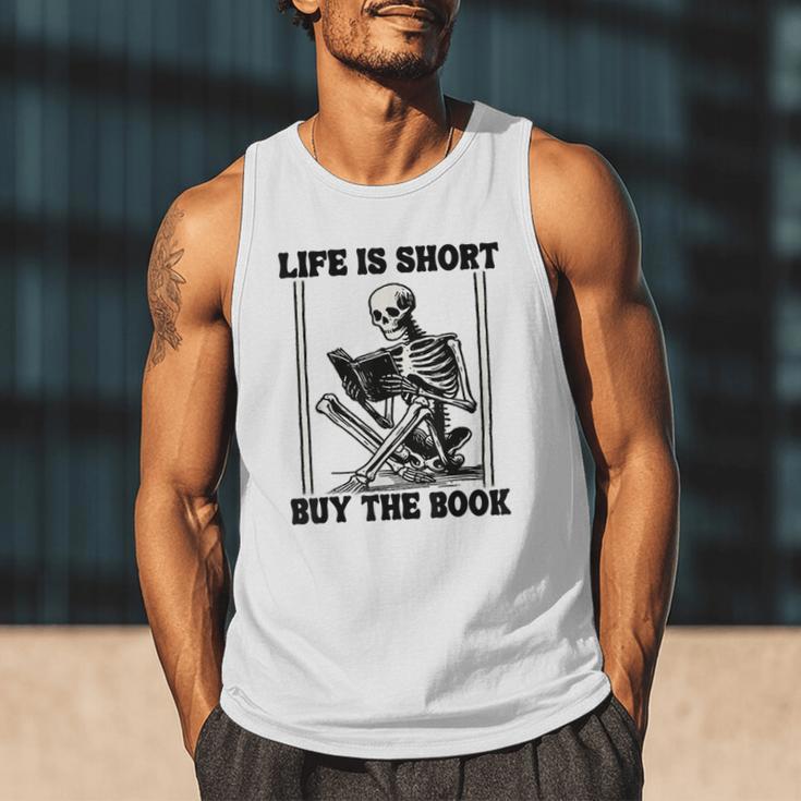 Life Is Short Buy The Book Skeleton Book Lover Reading Men Tank Top