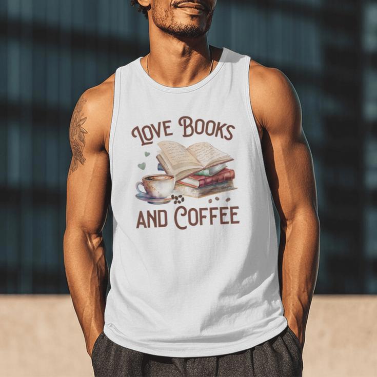Love Books And Coffee Books Reading Coffee Drinking Men Tank Top