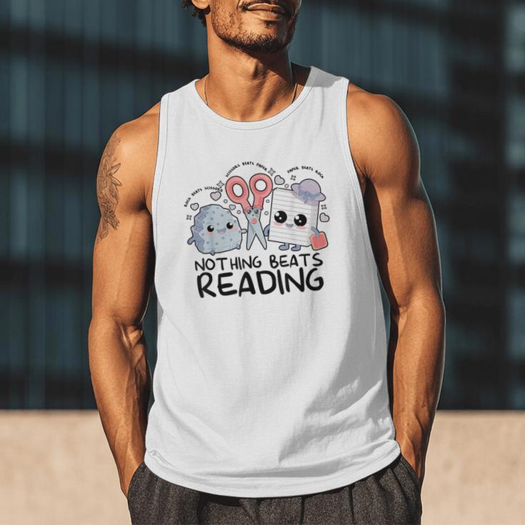 Nothing Beats Reading Rock Paper Scissors Book Lover Teacher Men Tank Top