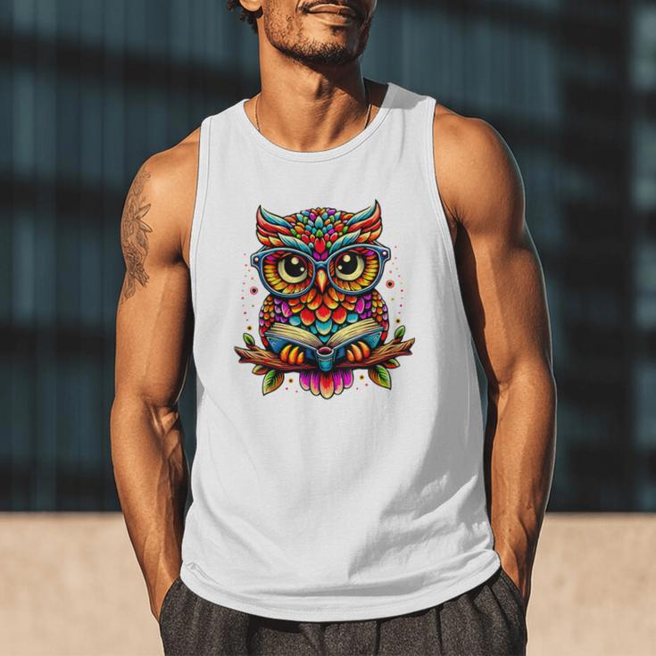 Owl With Glasses And Book Reading Men Tank Top