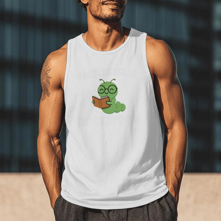 Professional Bookworm Reading Lover Cute Worm Glasses Book Men Tank Top