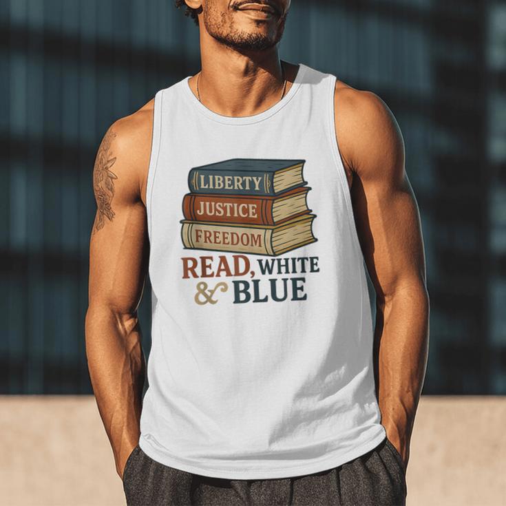 Read Blue Liberty Books July 4th Independence Men Tank Top