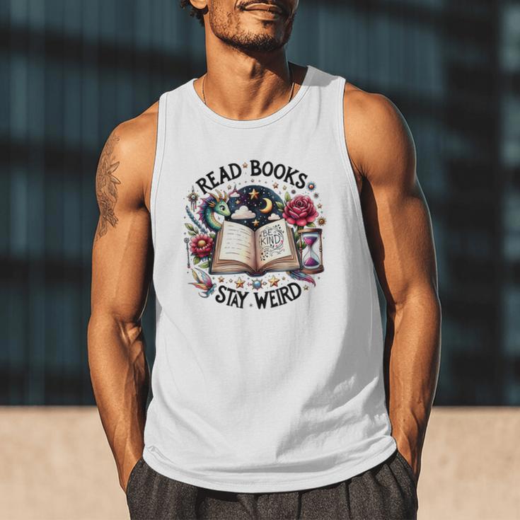 Read Books Be Kind Stay Weird Dragon Book Lover Men Tank Top