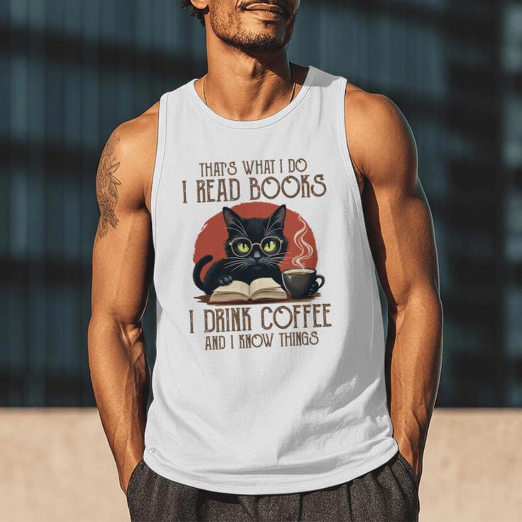 i Read Books And i Know Things Cat Reading Coffee Men Tank Top