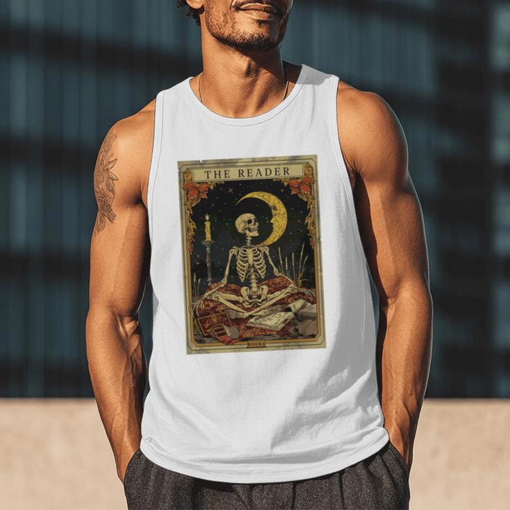 The Reader Tarot Card Book Lover Skeleton Art Goth Style Men Tank Top