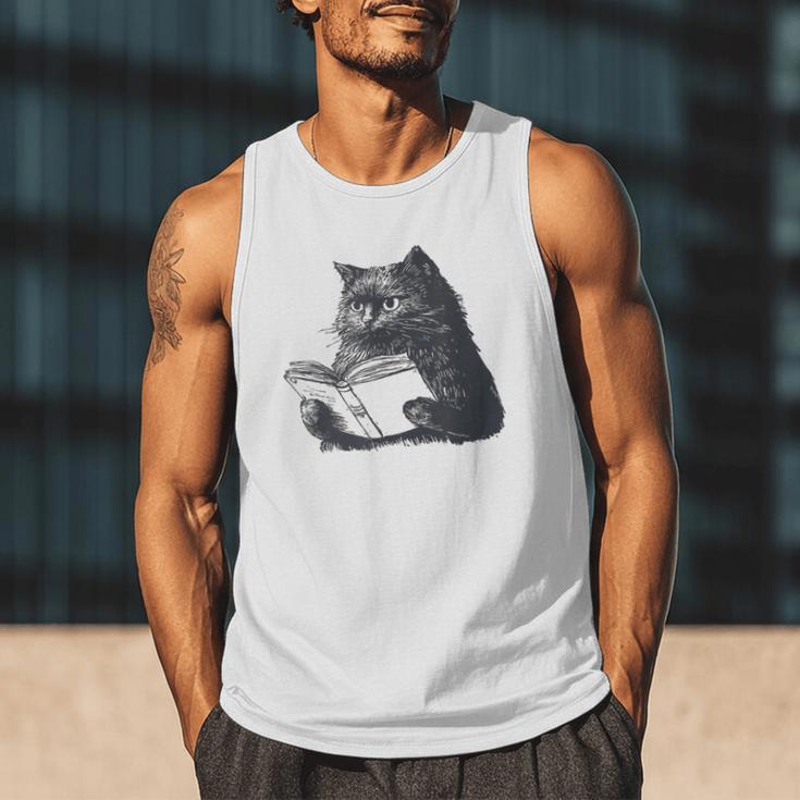 Reading Cat Cat Book Lover Men Tank Top