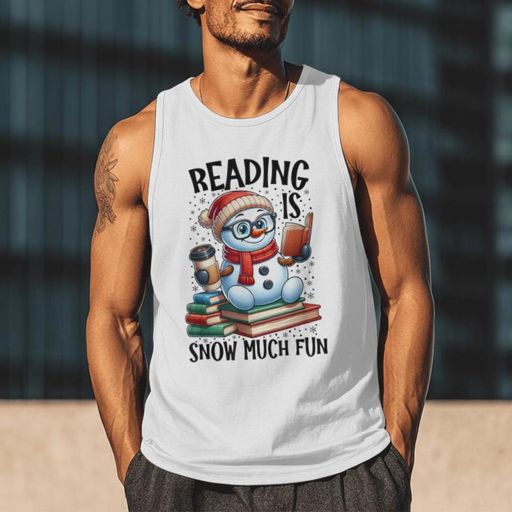 Reading Is Snow Much Fun Christmas Bookworm Snowman Reading Men Tank Top
