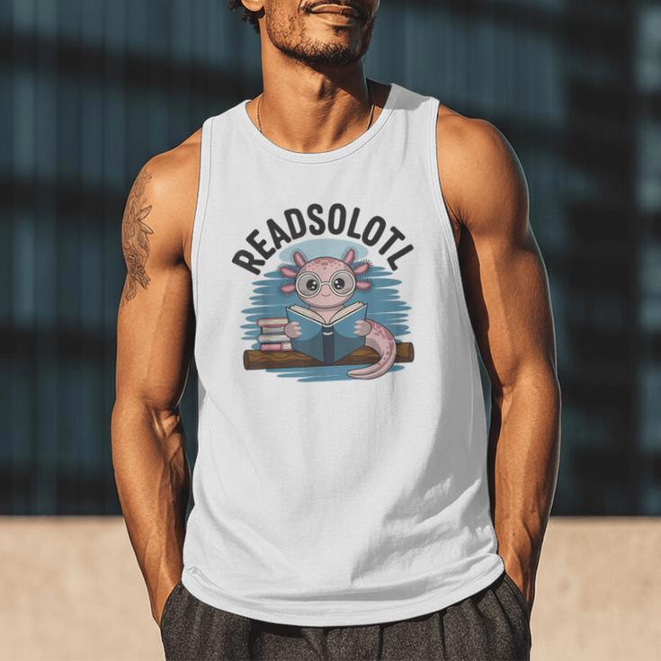 Readsolotl Book Lover Reading Axolotl Kids Reader Men Tank Top