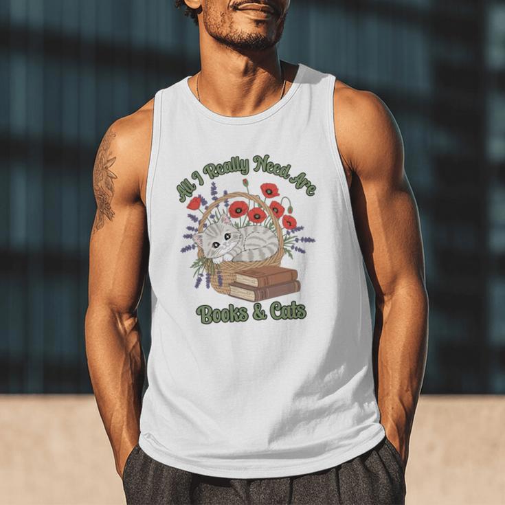 All I Really Need Are Books And Cats Book Lover Tee Men Tank Top