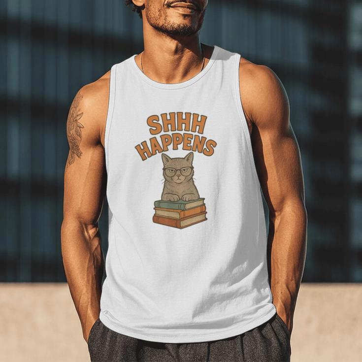 SHHH Happens Librarian Cat Books Library Men Tank Top