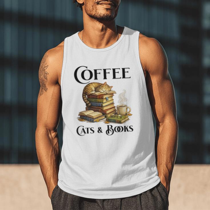 Sleeping Cat And Books With Coffee Lover Men Tank Top