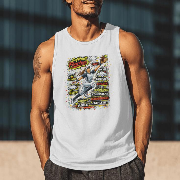 Softball Outfielder Best Traits Brave Retro Comic Book Art Premium Tri-Blend Men Tank Top