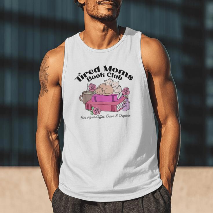 Tired Moms Book Club Running On Coffee Chaos And Chapter Cat Men Tank Top